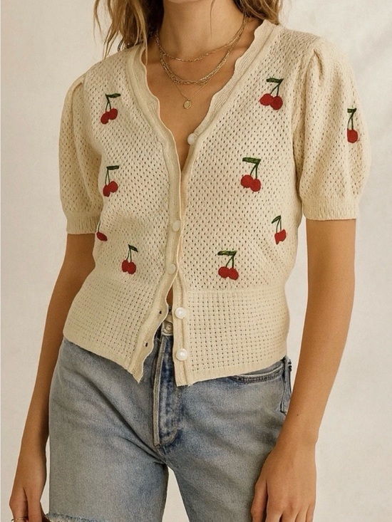 Simply Southern Sweaters - Simply Southern • Short Sleeve Crochet Cherry Cardigan